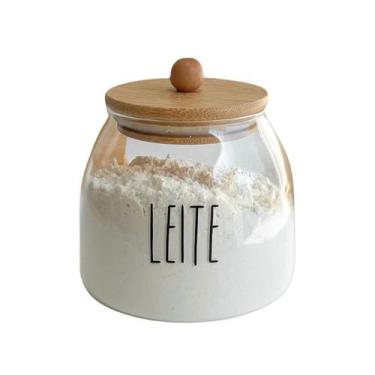Imagem de Pote Hermético Leite em pó Cora de Vidro Tampa Bambu 800ml - Casa Deko