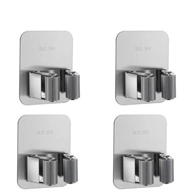 Imagem de Suporte de esfregão de aço inoxidável 304, gancho organizador de parede para esfregão, escova, vassoura, cabide para esfregão, cozinha, banheiro, armazenamento, gancho forte, prata, 4 peças, 01