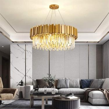 Imagem de Luminária Contemporânea Lustre De Cristal Pendente Luminária De Latão Redonda Pendurada Decoração Interna Led Elegante Luminária De Teto Para Sala De Jantar, Banheiro Quarto (cor: 31.5inch)