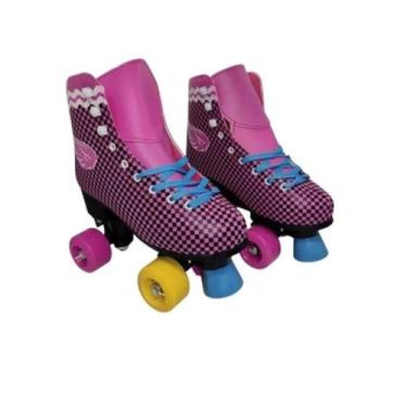 Imagem de Patins roller quad classico rosa  xadrez + brinde - UNITOYS, 38