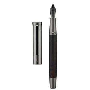 Imagem de Hongdian 1866 Caneta-tinteiro, ponta macia extrafina com entalhe de nó chinês, barril de caneta de madeira de ébano com caixa de metal e conjunto conversor, preta