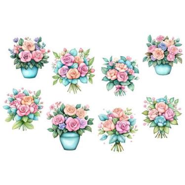 Imagem de Estampa Fácil Fabricart - Bouquets Rosa Acqua