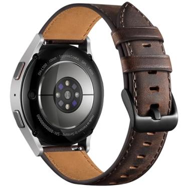 Imagem de Pulseira de couro de 20 mm compatível com Samsung Watch 7 6 5 4 FE de 40 mm e 44 mm/Galaxy 5 Pro de 45 mm/Galaxy Watch 6 4 Classic, pulseira macia de couro genuíno de camada superior para homens preto