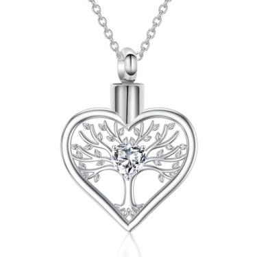 Imagem de MOSURNSJWY Colar de urna de coração árvore da vida para cinzas para mulheres, joias de cremação para cinzas de entes queridos, pingente de lembrança para cinzas humanas, Aço inoxidável, Sem Pedra