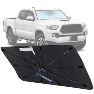 Imagem de Guarda-sol de para-brisa para Toyota Tacoma 2016-2024, para-sol de janela frontal dobrável com eixo rotativo de 360°, persianas de carro de ajuste personalizado para acessórios Tacoma com proteção UV