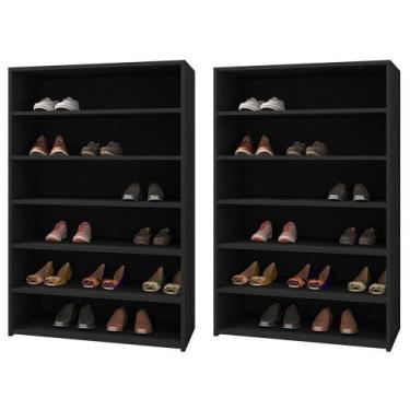 Imagem de Kit 02 Armários Multiuso Sapateira Laís 5 Prateleiras Preto - AJL MÓVE