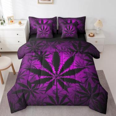 Imagem de Erosebridal Jogo de cama King Size com 7 peças, lençol de maconha, reversível, folha de maconha, conjunto de lençol com lençol de todas as estações