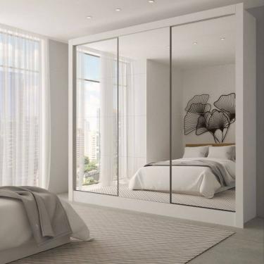 Imagem de Guarda-Roupa Casal Giulia Slim 3 Portas 3 Gavetas com Espelho Branco - Panorama Móveis