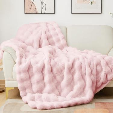 Imagem de Latepis Cobertor King de Pele Sintética Rosa para Cama Bolha Bonito Macio Quente Cobertor Peludo Grosso para Sofá Quarto Cobertores Aconchegantes para Mulheres Presente Cobertores de Luxo para Todas