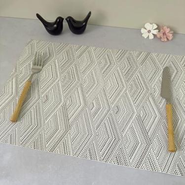 Imagem de Kit 6 Pçs Jogo Americano Retangular de Mesa Posta Jantar Descanso Prato Cozinha (Branco Losangos Mod D)