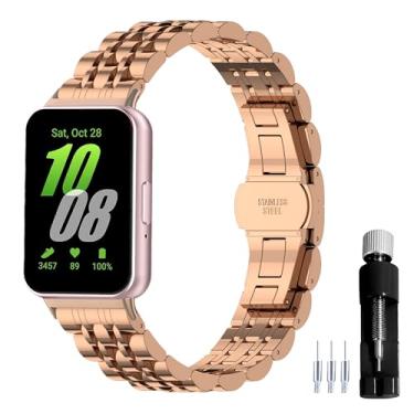 Imagem de Gheper Pulseira de relógio de metal de aço inoxidável compatível com Samsung Galaxy Fit3 SM-R390 SM-R390, pulseira de substituição para smartwatch para mulheres e homens