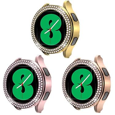 Imagem de 3 peças compatíveis com Galaxy Watch 5 40 mm 44 mm dupla fileira diamante revestimento de PC capa protetora rígida diamantes cristais brilhantes moldura dura para Galaxy Watch 4 40 mm 44 mm (40 mm, 3