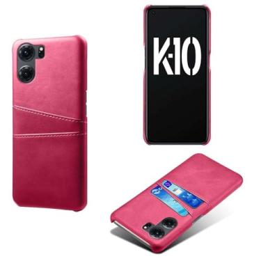 Imagem de Capas Compatível com OPPO K10 5G,Caso de couro PU-Tampa de telefone a prova de choque com 2 slots de cartão,Proteção anti-impressão digital e anti-gota-Rose Red