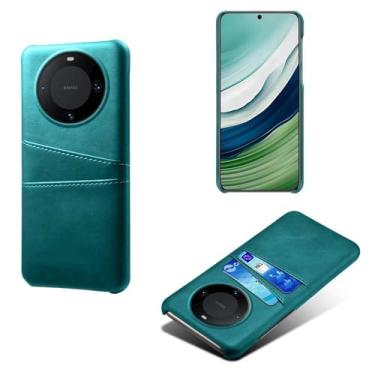 Imagem de Capas Compatível com Huawei MATE 60,Caso de couro PU-Tampa de telefone a prova de choque com 2 slots de cartão,Proteção anti-impressão digital e anti-gota-Green