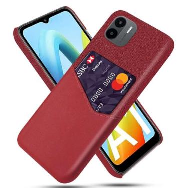 Imagem de Capa para Xiaomi Redmi A1,Tela e tampa de couro PU,Antideslizante,360°cobertura completa à prova de choque com 1 slot de cartão atrás,Prevenção de queda-Red