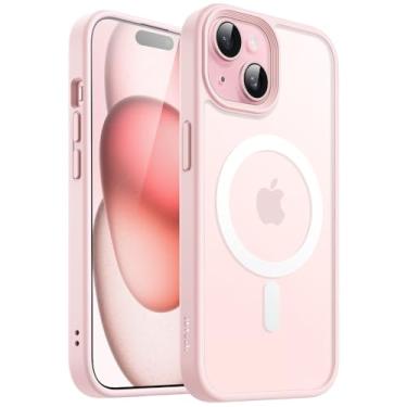 Imagem de JETech Capa Magnética para iPhone 15 6,1 Polegadas Compatível com MagSafe, Case Translúcido Fosco Verso Fina à Prova de Choque Tampa (Rosa)
