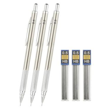 Imagem de PATIKIL Conjunto de lapiseira de 0,5 mm com refis de chumbo, suporte de metal para desenho, escrita, esboço, marcação, arte, prata