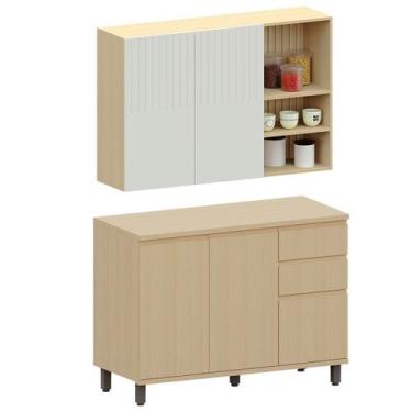 Imagem de Kit Armário Aéreo com Nicho e Balcão de Cozinha 120 cm Aurora - Lucian