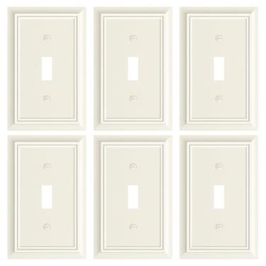 Imagem de Pacote com 6 placas de interruptor de luz únicas, capas decorativas de fibra de bambu natural durável, placa de parede de 1 gangue, resistente à corrosão