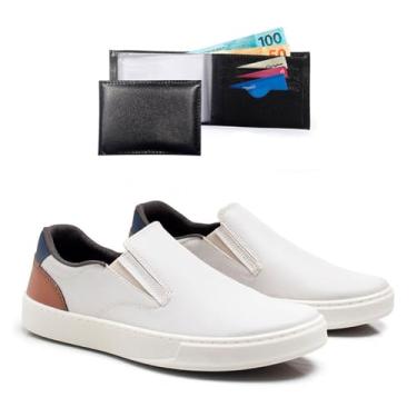 Imagem de Kit Tenis Casual Iate Masculino Com Carteira Resistente Sapatenis Confortavel Leve Macio Dia A Dia Slip On (Cinza, BR, Adulto, Numérico, 40)