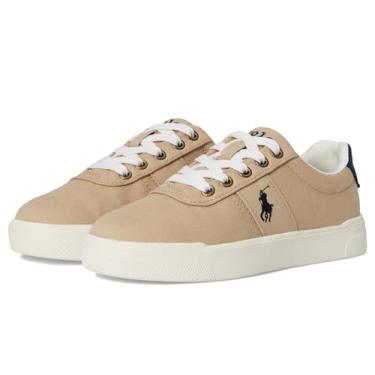 Imagem de Polo Ralph Lauren Tênis feminino de lona casual Frazier (criança pequena), Cáqui/Azul-marinho, 3 Little Kid