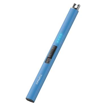 Imagem de TOPKAY Isqueiro elétrico à prova de vento, sem chama, USB, recarregável, arco de plasma, acendedor longo, para churrasqueira, fogos de artifício, cozinha, acampamento