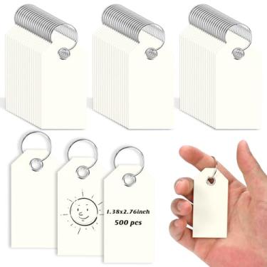 Imagem de 500 peças de etiquetas de chave de papel branco com anéis 3,3 x 6,9 cm Etiquetas de chaveiro de etiqueta para escrever com etiquetas Bagagem a granel para marcadores, porta de carro, concessionária