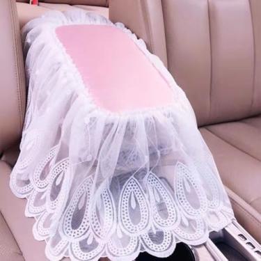 Imagem de MINGZAIQIPEI Capa de apoio de braço com babados de renda com borlas, capa de console central para carro, almofada de apoio de braço central para a maioria dos protetores de decoração de carros (4)