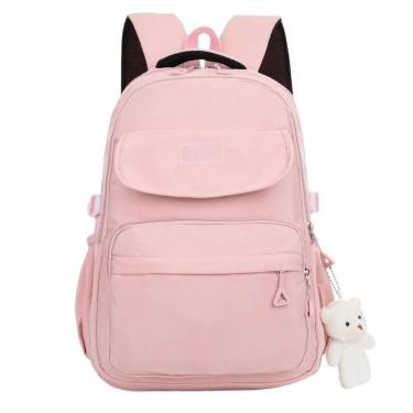 Imagem de Mochila Unissex Reforçada Impermeável Para Notebook 15.6 Faculdade Escola Passeio Com Pelúcia Rosa Unissex