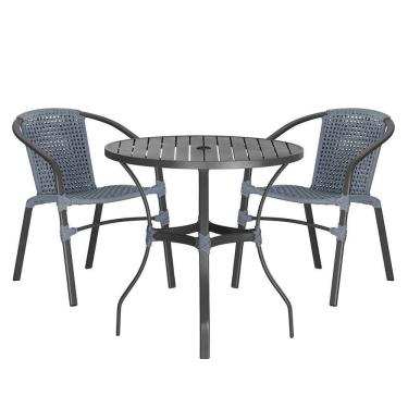 Imagem de 02 Cadeiras Floripa E Mesa Roma 80cm Preta Trama Prata