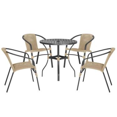 Imagem de 04 Cadeiras Floripa E Mesa Roma 100cm Preta Trama Rami