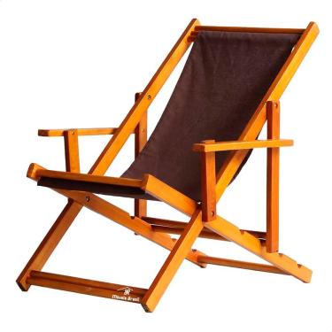 Imagem de Espreguiçadeira Preguiçosa Dobrável Envernizada Mel em Madeira Maciça Tecido