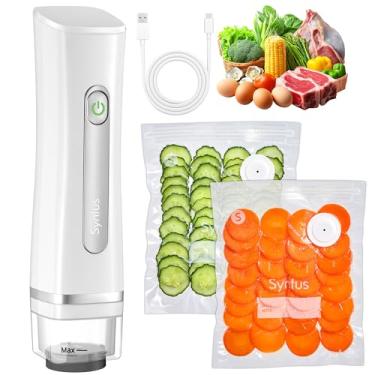 Imagem de Syntus Seladora a vácuo portátil, compacta, seladora a vácuo com 30 sacos de vedação a vácuo reutilizáveis para armazenamento de alimentos, preparação de refeições ou Sous Vide, branca