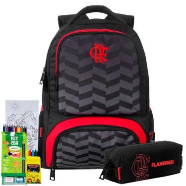Imagem de Kit Mochila Flamengo Rubro Negro Juvenil Estojo Meninos - Xeryus, Pret