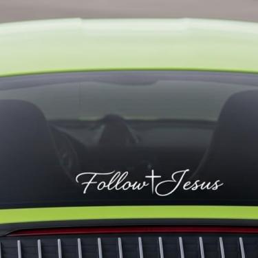Imagem de Adesivo de carro Jesus is King, design de coroa religiosa, adesivo de janela de vinil branco (siga Jesus)
