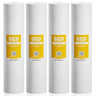 Imagem de Max Water Cartucho de filtro de água de sedimento de substituição de 1 mícron de 50,8 cm x 11,4 cm, para toda a casa, fibra de filtragem fundida para serviço pesado (pacote com 4)