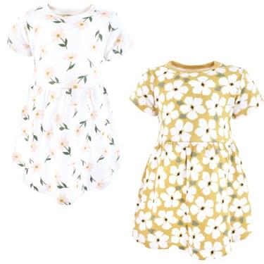 Imagem de Luvable Friends Hudson Baby Vestidos de manga curta 2 unidades, Flor dourada, 5 Anos