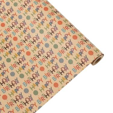Imagem de Rolo de papel de embrulho Kraft de aniversário, mini rolo - 43 cm x 80 cm, balão e texto colorido, papel de embrulho para homens, meninos, mulheres e meninas, para aniversários, festa infantil, chá de