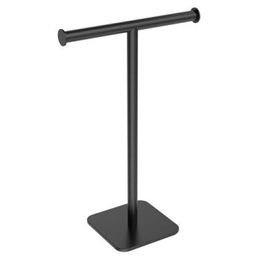 Imagem de RUACQ Suporte de toalha de mão, suporte de toalha de mão em forma de T de 40,6 cm para banheiro, cozinha e bancada, toalheiro de mão de aço inoxidável 304 com base ponderada (preto fosco)