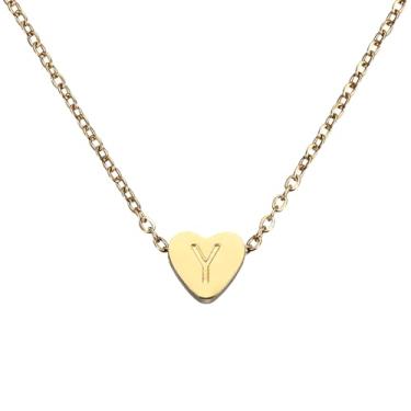 Imagem de PATIKIL Colar de coração com inicial para mulheres, banhado a ouro 18K, corrente de aço inoxidável delicada, nome personalizado, letra Y, colares com pingente para mulheres, joias, presentes, tom