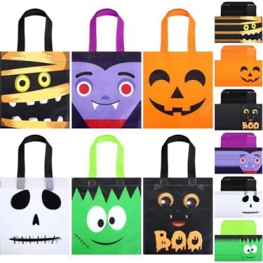 Imagem de Ribbonlic 150 unidades de sacolas de lembrancinhas de festa de Halloween, sacolas de doces com alças, embalagem de presente reutilizável não tecida para suprimentos de festa de Halloween