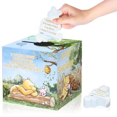 Imagem de 50 peças de decorações reveladoras de gênero Ursinho Pooh - Caixa de cartão sorteio de fraldas para chá de bebê - Caixa de cartão de chá de bebê decorações de festa, suprimentos de decoração de