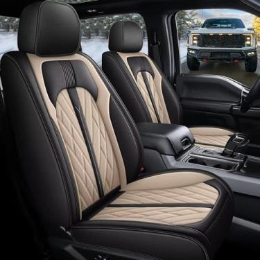 Imagem de TTX LIGHTING 2 capas de assento dianteiras personalizadas para Ford F150 2009-2024 - F250/F350/F450 2017-2024 capas de assento de caminhão de couro sintético (preto e bege)