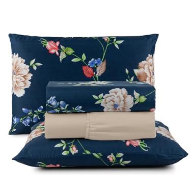 Imagem de Jogo de Cama Casal Box 4 Peças Micropercal 200 Fios com Lençol com Elástico e Fronhas – Toque Aveludado(Garden)