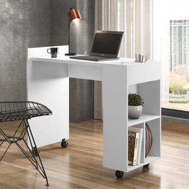 Imagem de Cantinho Do Estudo Alessa M2 - Mdf 25mm Com 3 Espaços De Armazenamento E 2 Divisórias Branco - Lukaliam Móveis Branco