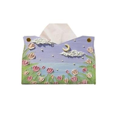 Imagem de Capa para caixa de lenços de papel Caixa de tecido para pintura a óleo, porta guardanapo pu para sala estar doméstica, para restaurante, escritório doméstico(Purple)
