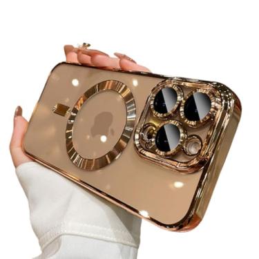 Imagem de Capa protetora de celular Desert Gold para iPhone 16, 16e, 15, 14, 13, 12, 11 Pro Max Plus, transparente, com lente magnética (para iPhone 15 Pro/dourado)