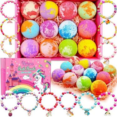 Imagem de Bombas de banho de unicórnio para crianças, meninas, 3, 4, 5, 6, 7, 8 anos, presente de aniversário para meninas, bombas de banho com brinquedos, joias surpresa dentro para crianças, meninas