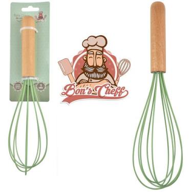 Imagem de Batedor de clara fouet manual de silicone verde cabo madeira bons chef