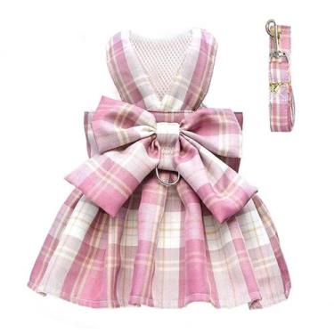 Imagem de Conjunto de vestidos para cães Petcare Plaid com coleira de gravata bo